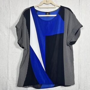 MOSSIMO Women's Sz Large Blue Black & White Geometric Print Short Sleeve Top